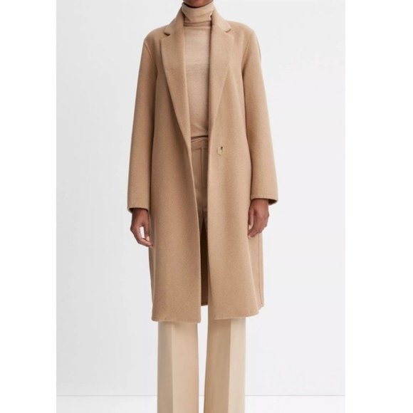 NWT Vince Classic Straight Recycled Wool Mid-Length Coat in Camello - Picture 1 of 9